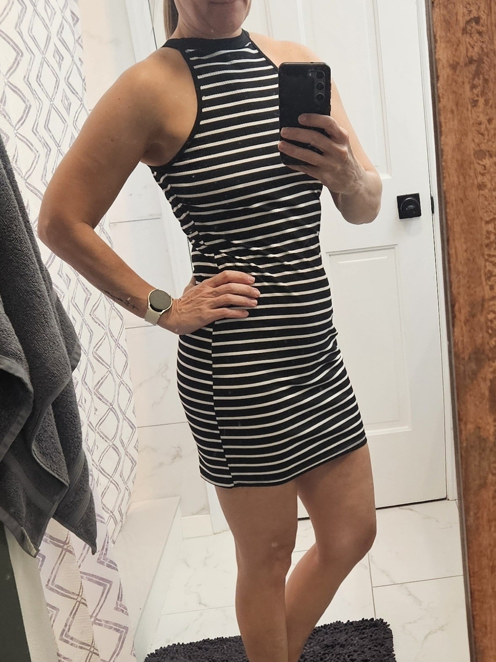 SHEIN Black and White Striped Halter Mini Dress